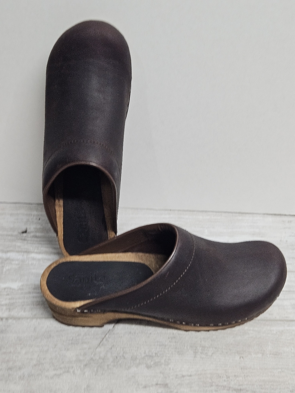Sanita Brown Leather Ellis Open-back Clogs Size 40